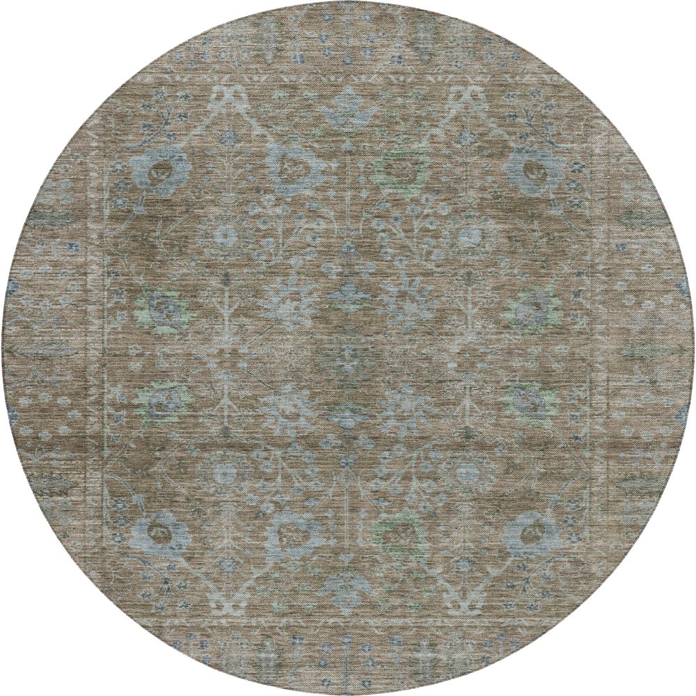 Luxury Washable Indoor/Outdoor Solace Brown 8' x 8' Round Rug. Picture 1
