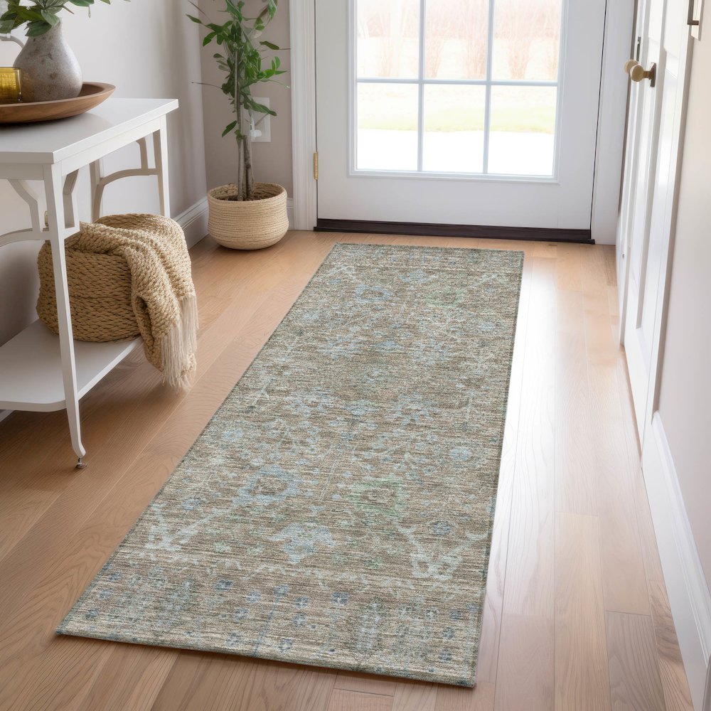 Luxury Washable Indoor/Outdoor Solace Brown 2'3" x 7'6" Runner Rug. Picture 5
