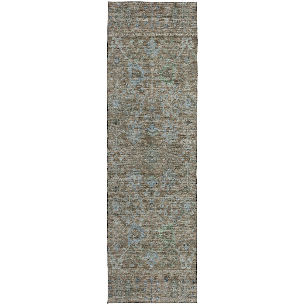 Luxury Washable Indoor/Outdoor Solace Brown 2'3" x 7'6" Runner Rug. Picture 1