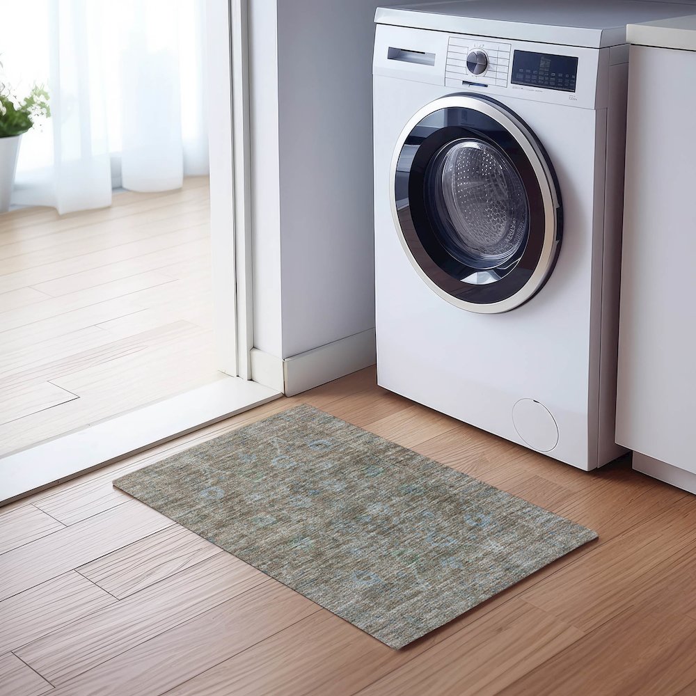 Luxury Washable Indoor/Outdoor Solace Brown 1'8" x 2'6" Rug. Picture 5