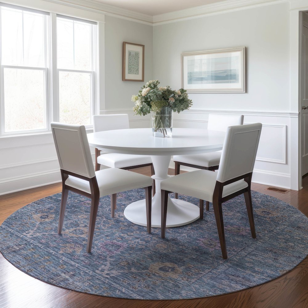 Luxury Washable Indoor/Outdoor Solace Denim 8' x 8' Round Rug. Picture 5