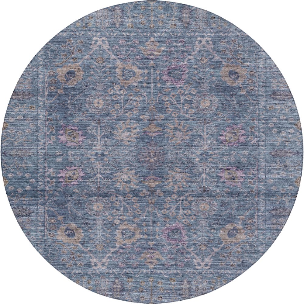 Luxury Washable Indoor/Outdoor Solace Denim 8' x 8' Round Rug. Picture 1