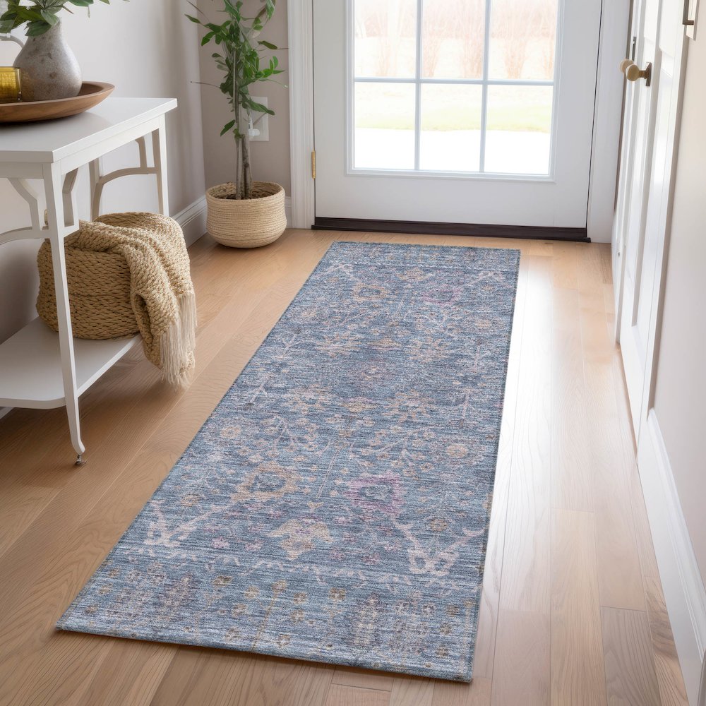 Luxury Washable Indoor/Outdoor Solace Denim 2'3" x 7'6" Runner Rug. Picture 5