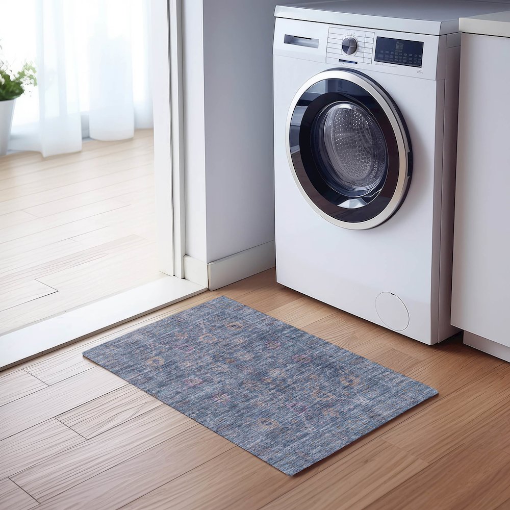 Luxury Washable Indoor/Outdoor Solace Denim 1'8" x 2'6" Rug. Picture 5
