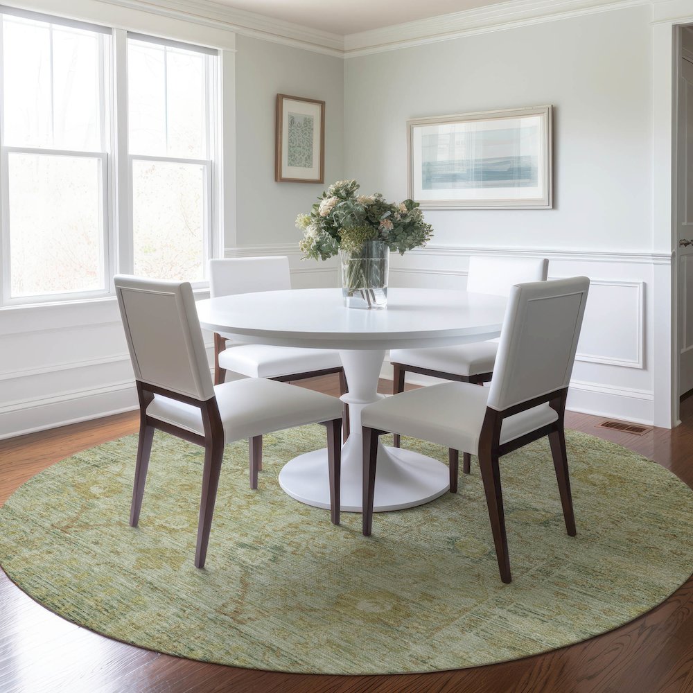 Luxury Washable Indoor/Outdoor Solace Sage 8' x 8' Round Rug. Picture 5