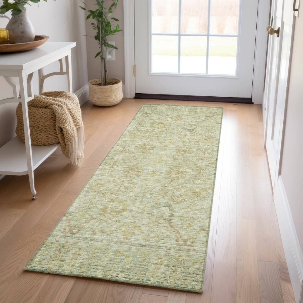 Luxury Washable Indoor/Outdoor Solace Sage 2'3" x 7'6" Runner Rug. Picture 5