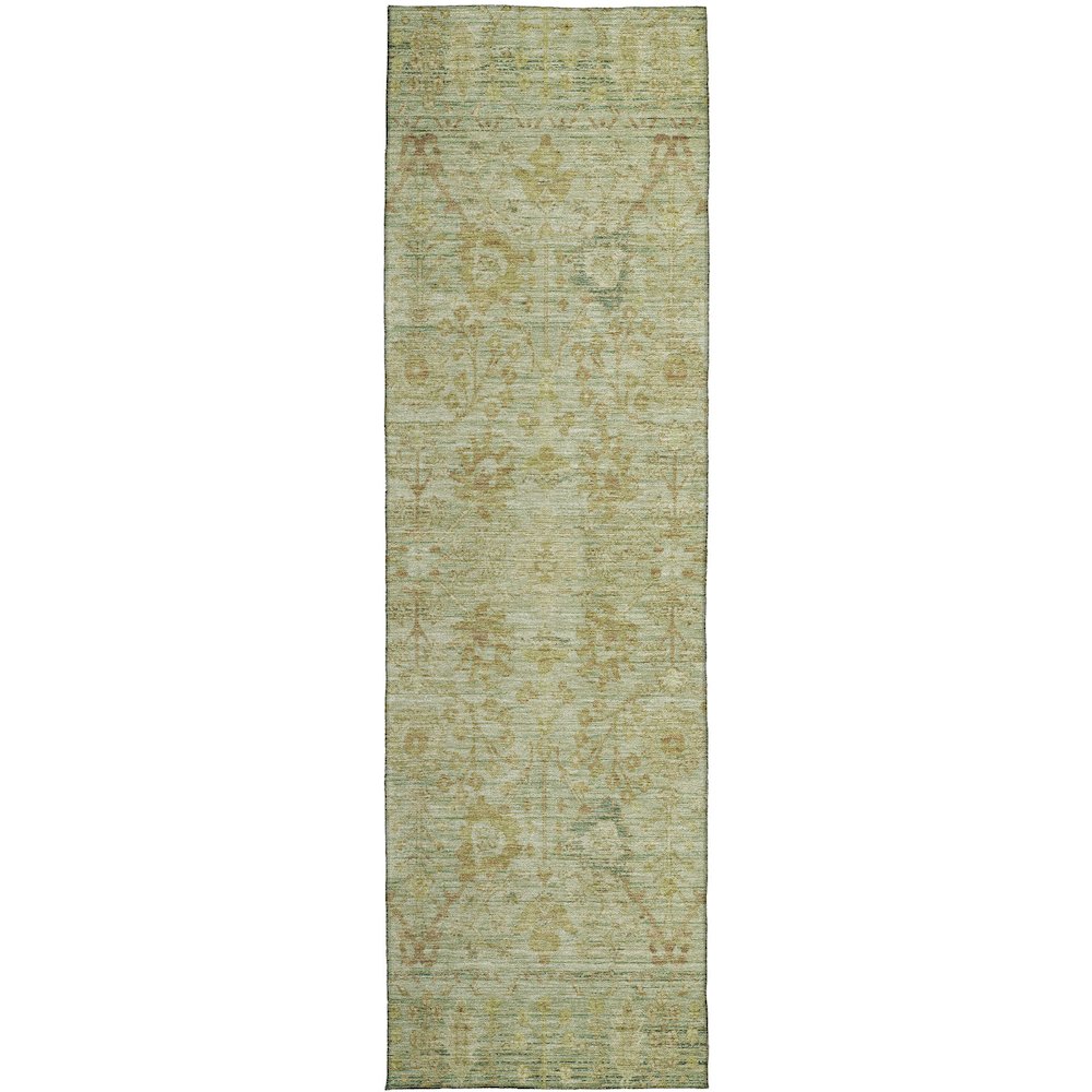 Luxury Washable Indoor/Outdoor Solace Sage 2'3" x 7'6" Runner Rug. Picture 1