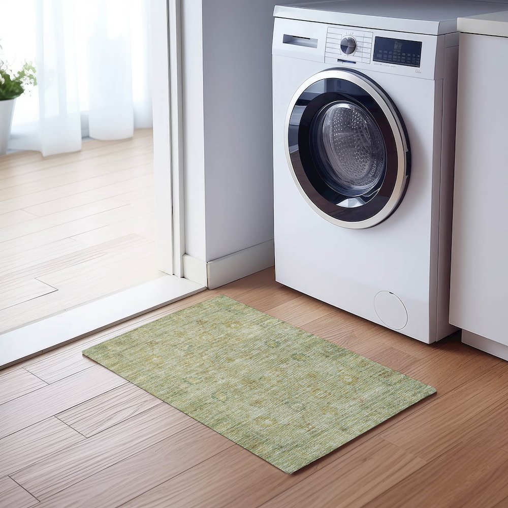 Luxury Washable Indoor/Outdoor Solace Sage 1'8" x 2'6" Rug. Picture 5