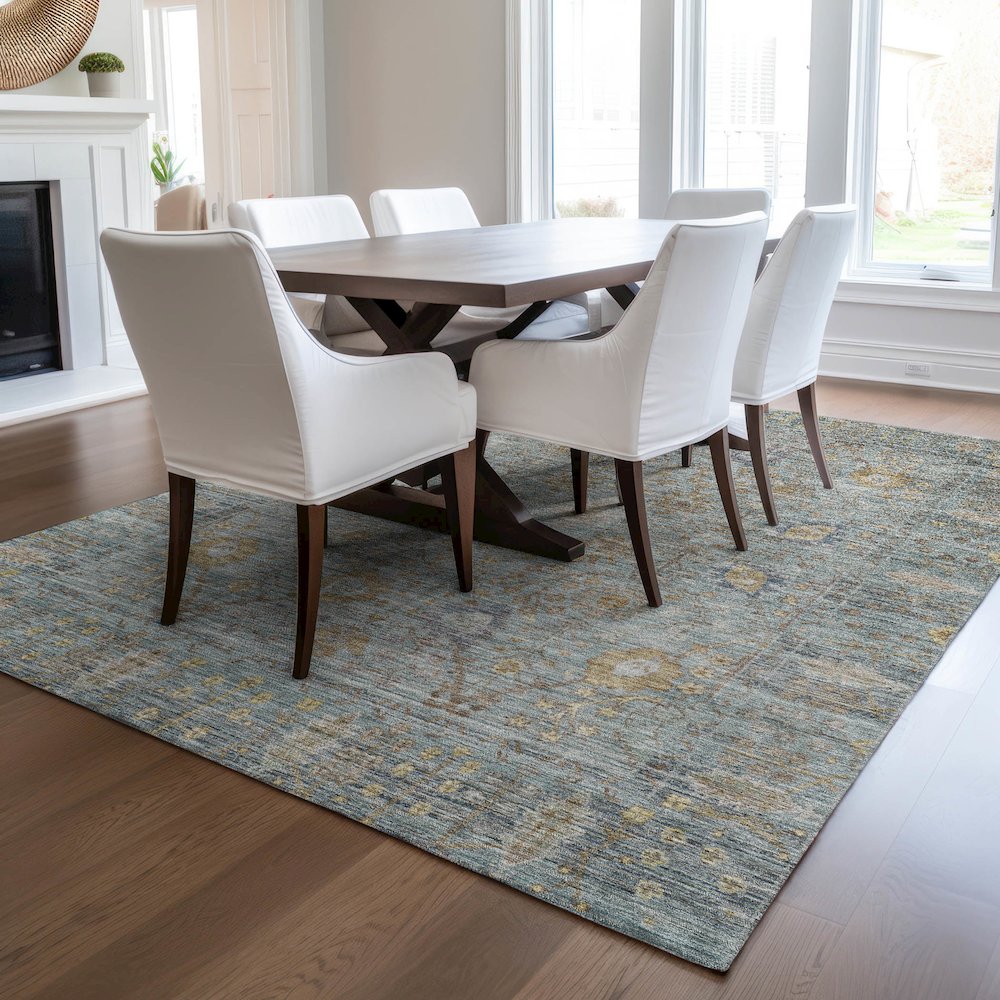 Luxury Washable Indoor/Outdoor Solace Teal 2'6" x 3'10" Rug. Picture 6