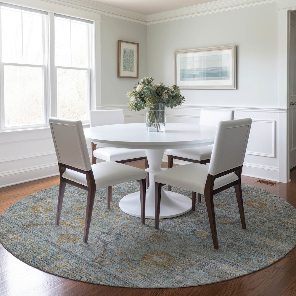 Luxury Washable Indoor/Outdoor Solace Teal 8' x 8' Round Rug. Picture 5