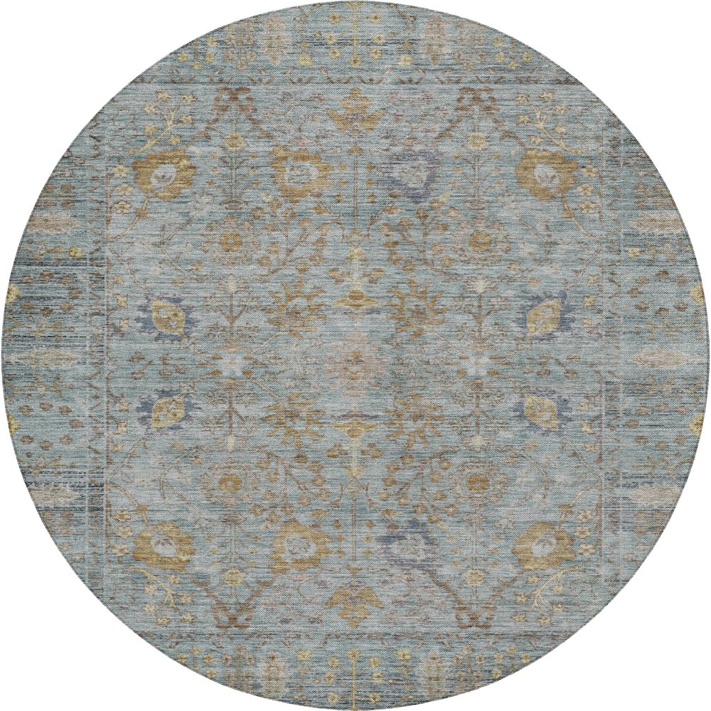 Luxury Washable Indoor/Outdoor Solace Teal 8' x 8' Round Rug. Picture 1