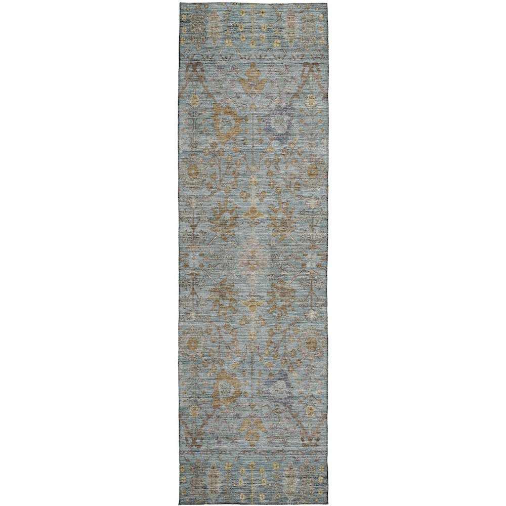 Luxury Washable Indoor/Outdoor Solace Teal 2'3" x 7'6" Runner Rug. Picture 1
