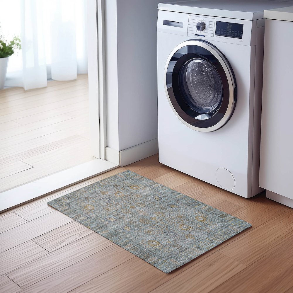 Luxury Washable Indoor/Outdoor Solace Teal 1'8" x 2'6" Rug. Picture 5