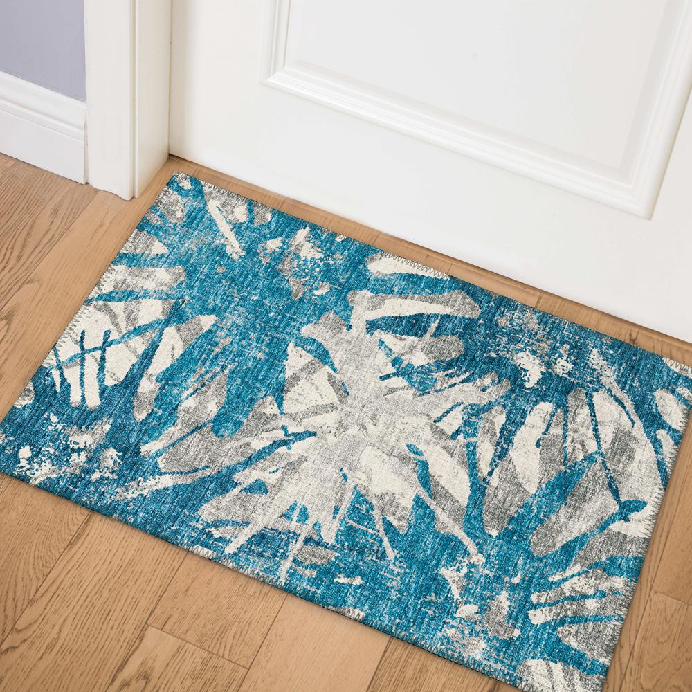 Bravado Blue Contemporary Color Splash 1'8" x 2'6" Accent Rug Blue ABV36. Picture 1