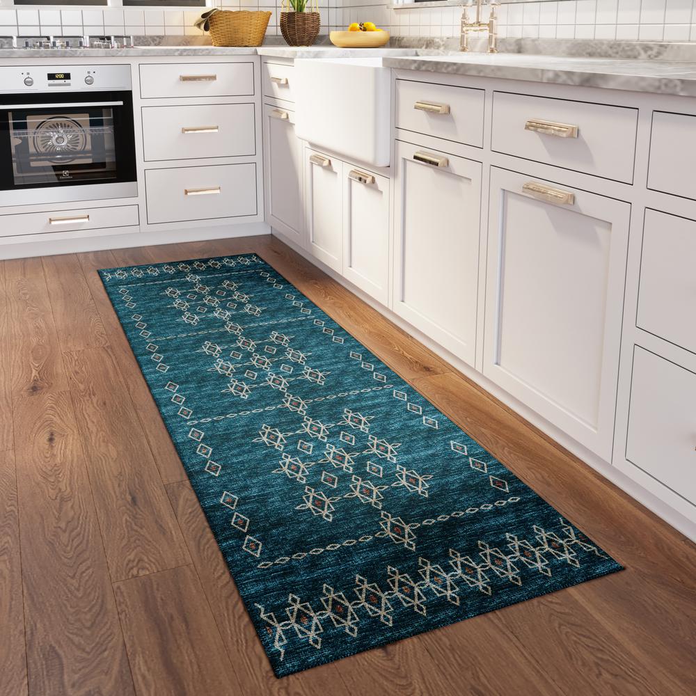 Yuma Blue Transitional Southwest 2'3" x 7'6" Runner Rug Blue AYU33. Picture 1