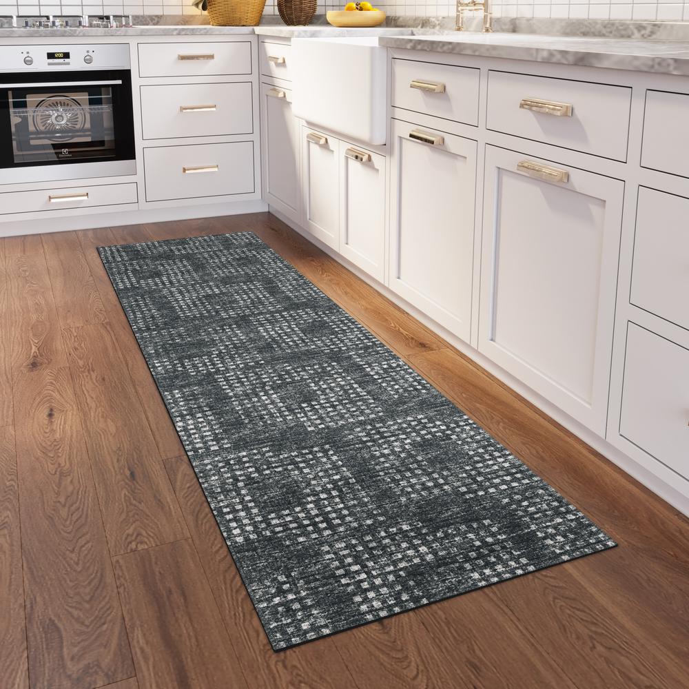Eleanor Black Contemporary Geometric 2'3" x 7'6" Runner Rug Black AER31. Picture 1