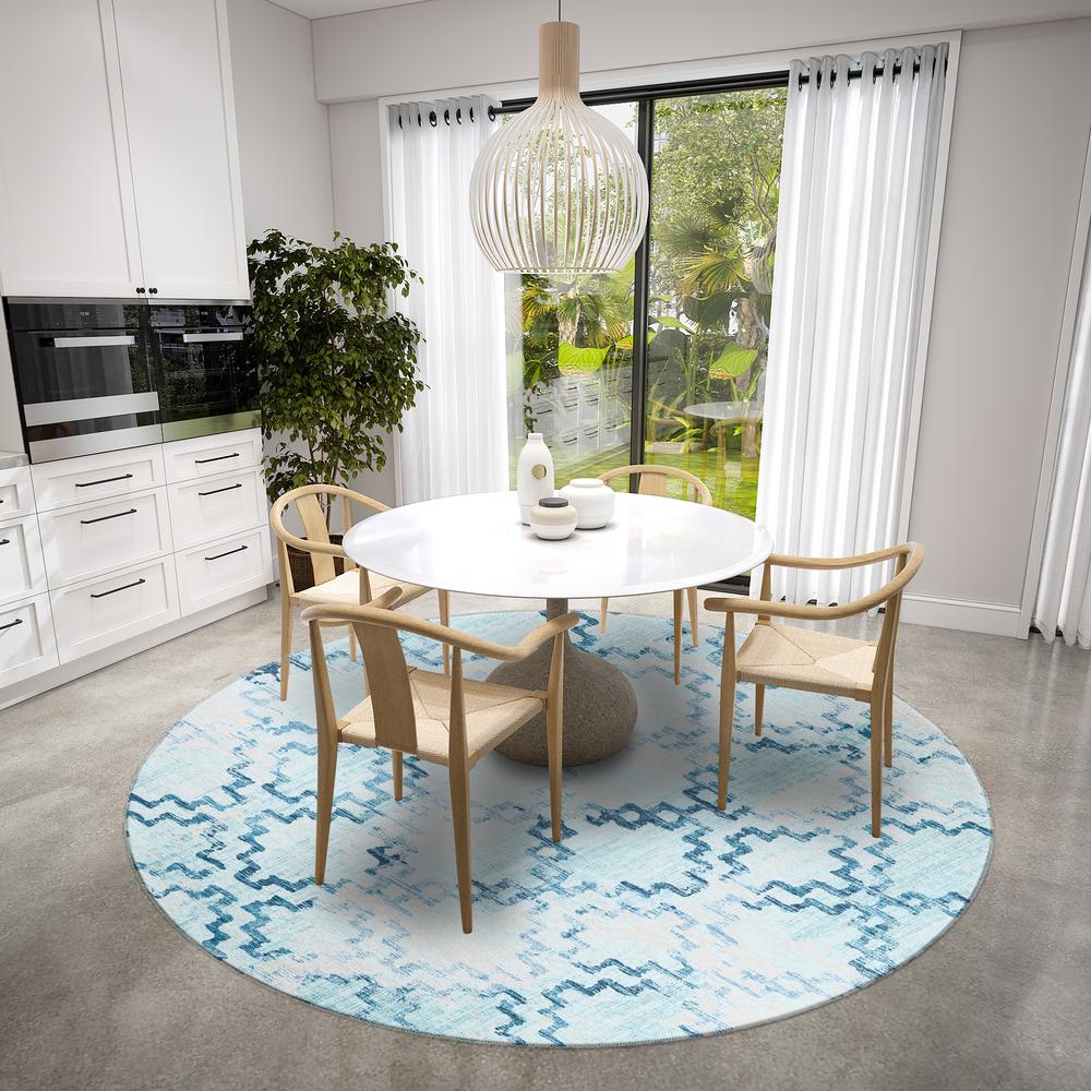 Yuma Blue Transitional Trellis 8' x 8' Area Rug Blue AYU45. Picture 1
