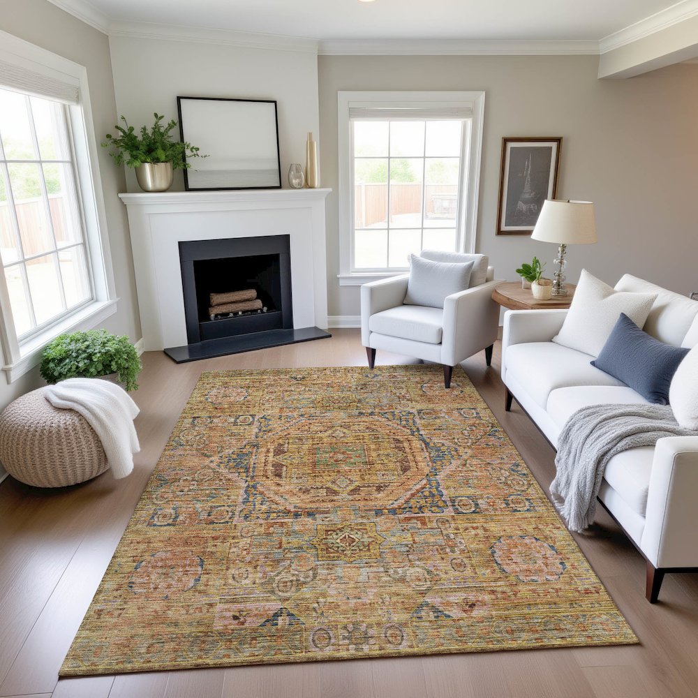 Indoor/Outdoor Silk Road Curry 2'6" x 3'10" Rug. Picture 5