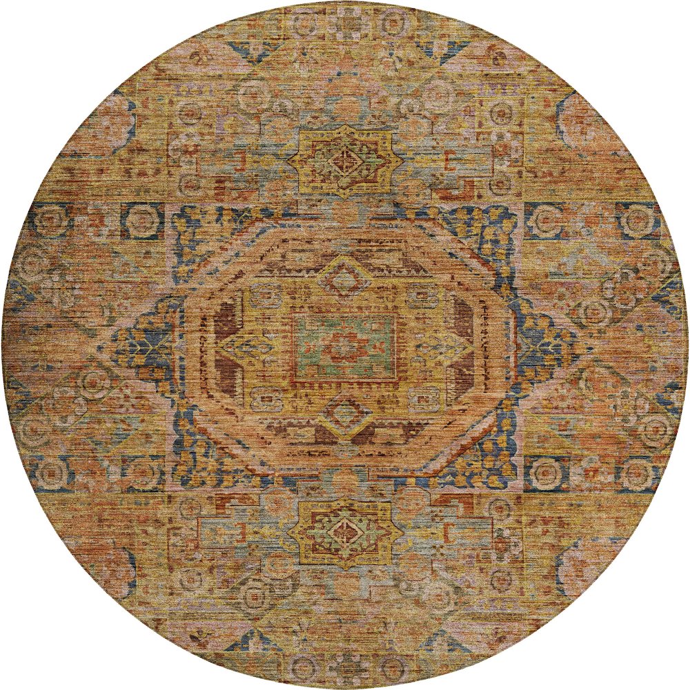 Indoor/Outdoor Silk Road Curry 8' x 8' Round Rug. Picture 1