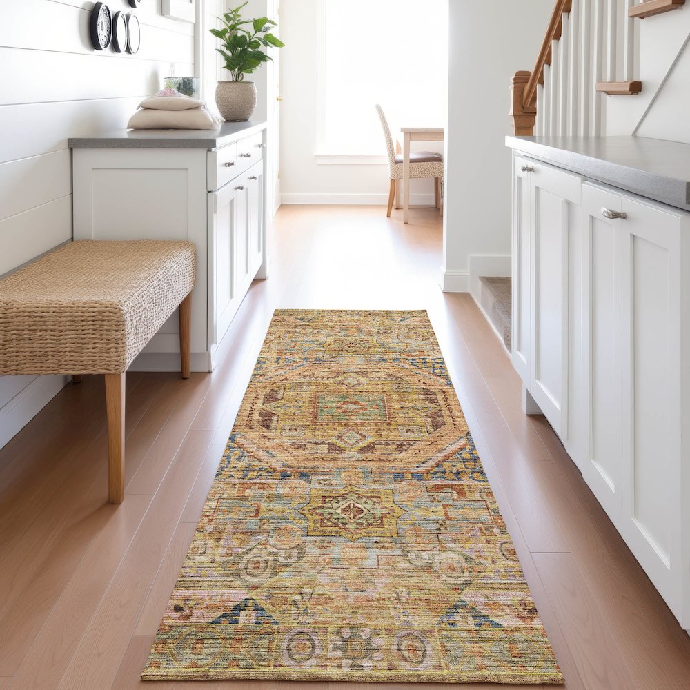 Indoor/Outdoor Silk Road Curry 2'3" x 7'6" Runner Rug. Picture 5