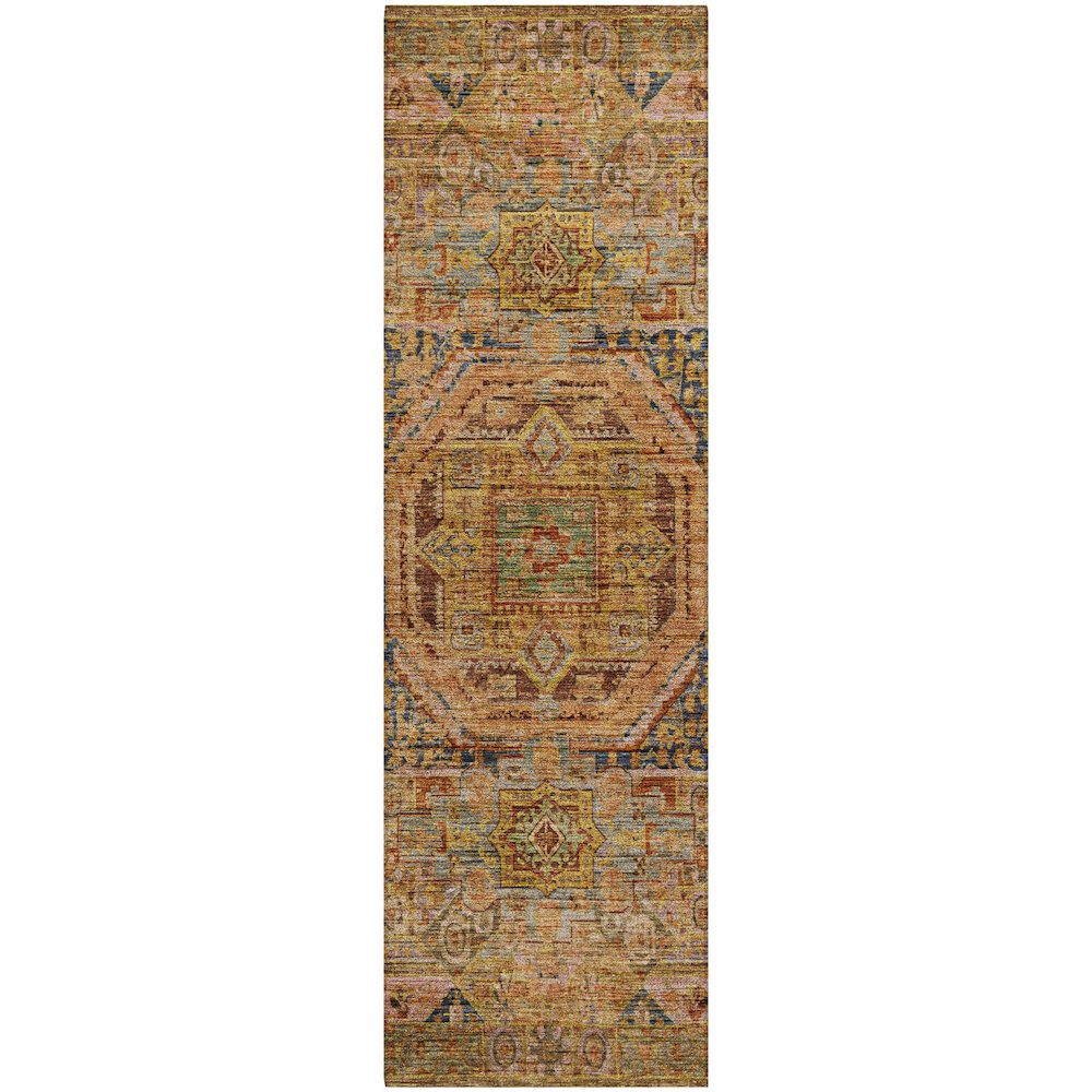 Indoor/Outdoor Silk Road Curry 2'3" x 7'6" Runner Rug. Picture 1