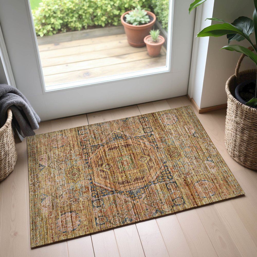 Indoor/Outdoor Silk Road Curry 1'8" x 2'6" Rug. Picture 5