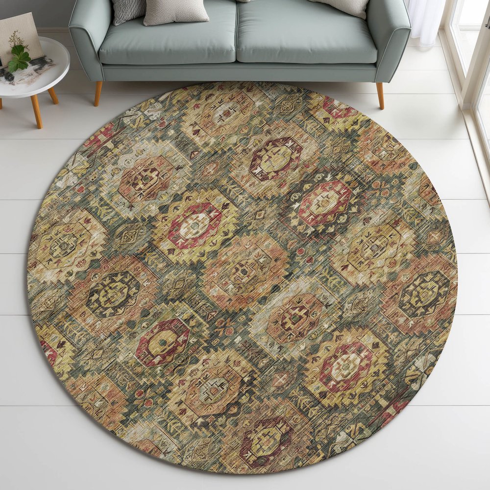 Indoor/Outdoor Silk Road Fern 8' x 8' Round Rug. Picture 5