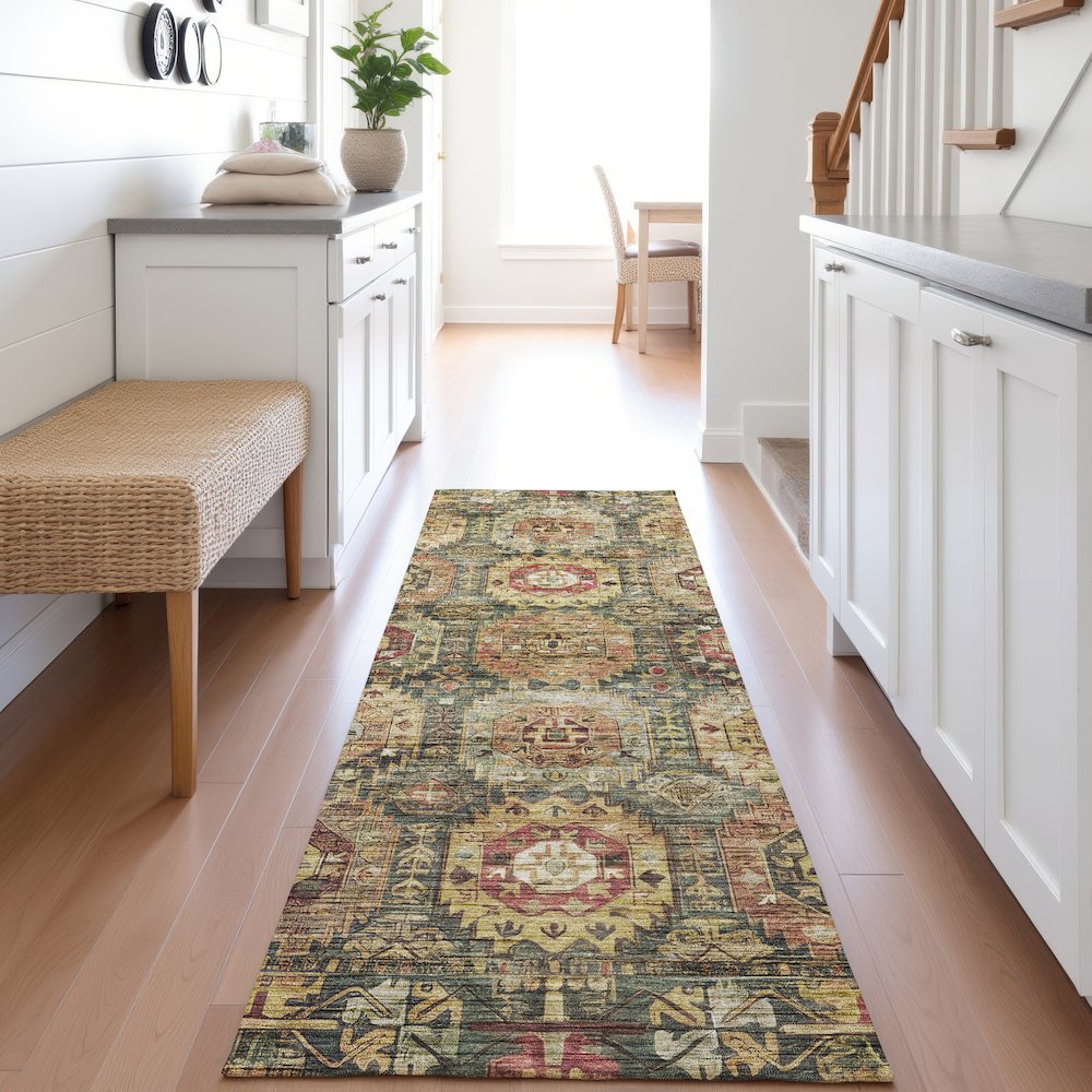Indoor/Outdoor Silk Road Fern 2'3" x 7'6" Runner Rug. Picture 5