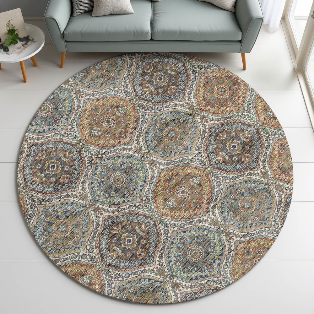 Indoor/Outdoor Silk Road Multi 8' x 8' Round Rug. Picture 5