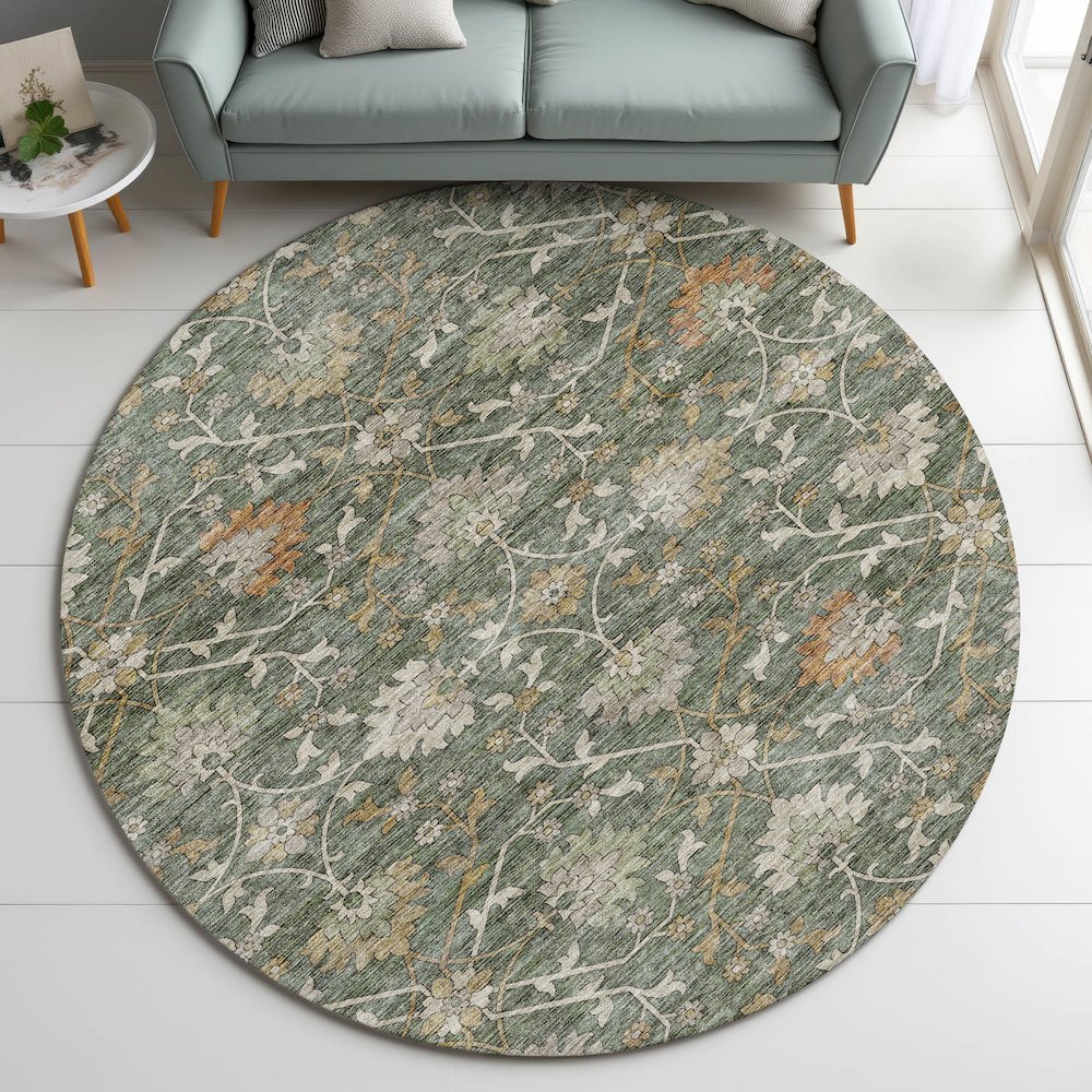 Indoor/Outdoor Silk Road Basil 8' x 8' Round Rug. Picture 5