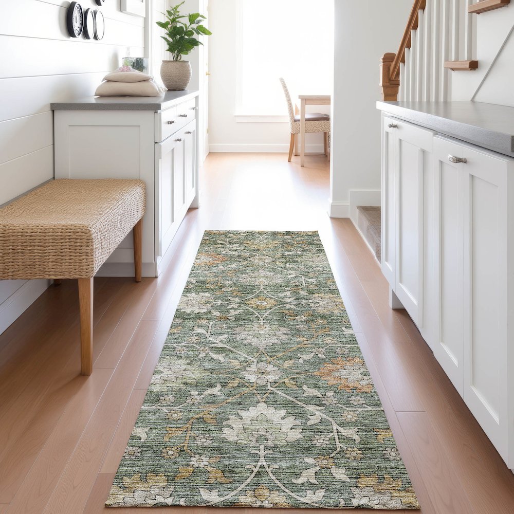 Indoor/Outdoor Silk Road Basil 2'3" x 7'6" Runner Rug. Picture 5