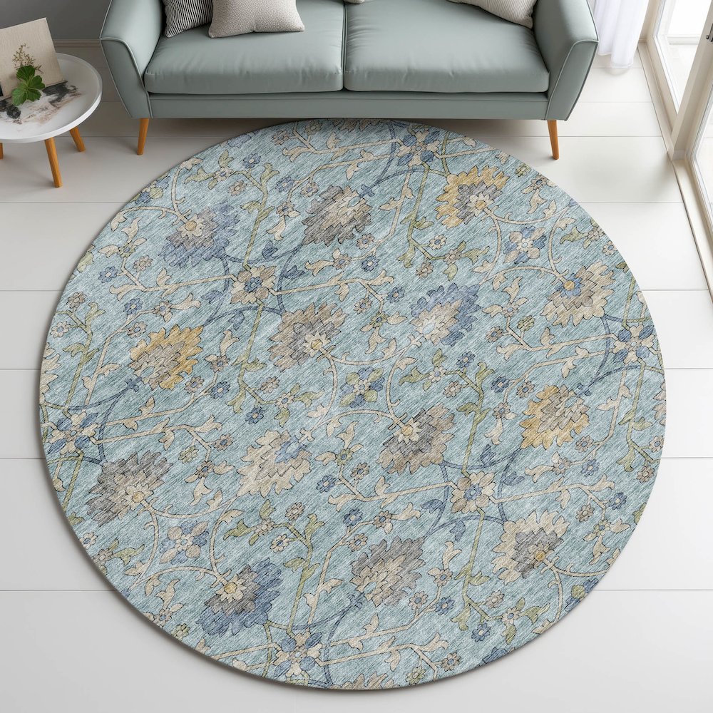 Indoor/Outdoor Silk Road Denim 8' x 8' Round Rug. Picture 5