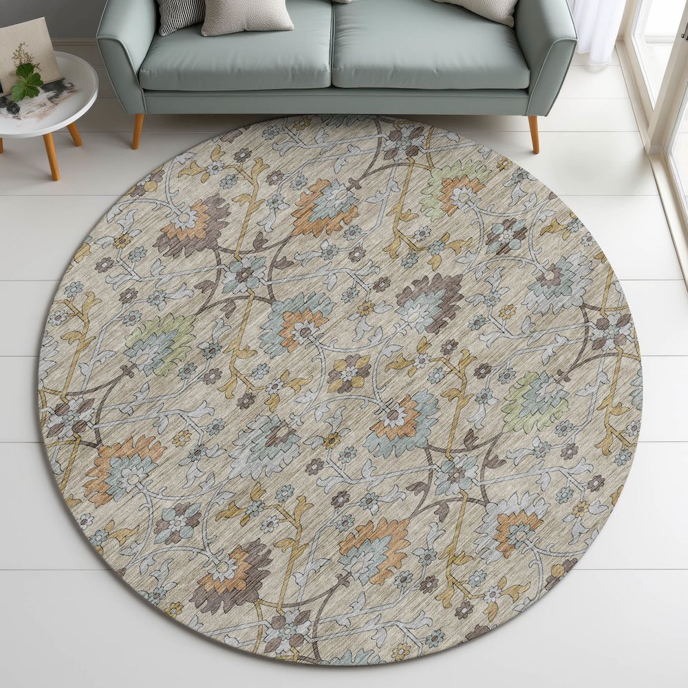 Indoor/Outdoor Silk Road Flax 8' x 8' Round Rug. Picture 5