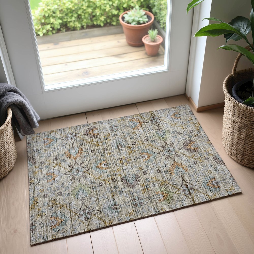 Indoor/Outdoor Silk Road Flax 1'8" x 2'6" Rug. Picture 5