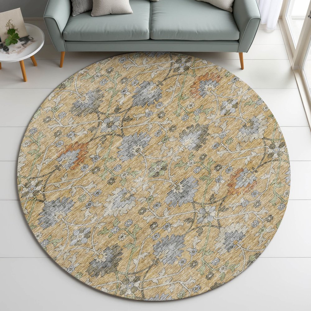 Indoor/Outdoor Silk Road Saffron 8' x 8' Round Rug. Picture 5