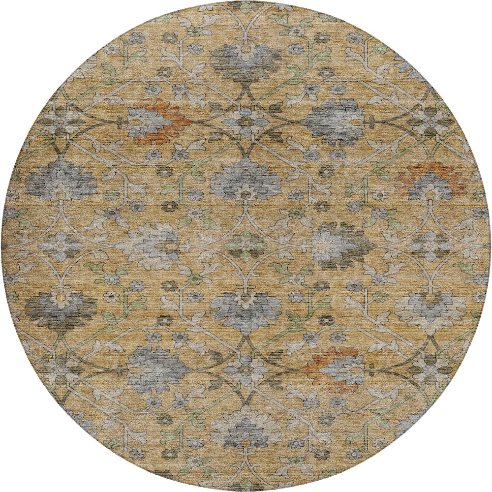 Indoor/Outdoor Silk Road Saffron 8' x 8' Round Rug. Picture 1