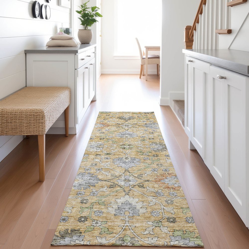 Indoor/Outdoor Silk Road Saffron 2'3" x 7'6" Runner Rug. Picture 5