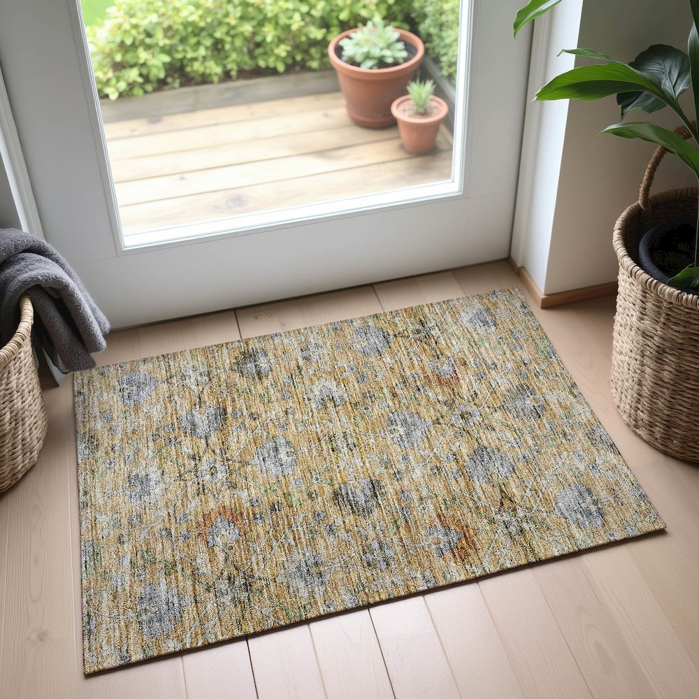 Indoor/Outdoor Silk Road Saffron 1'8" x 2'6" Rug. Picture 5