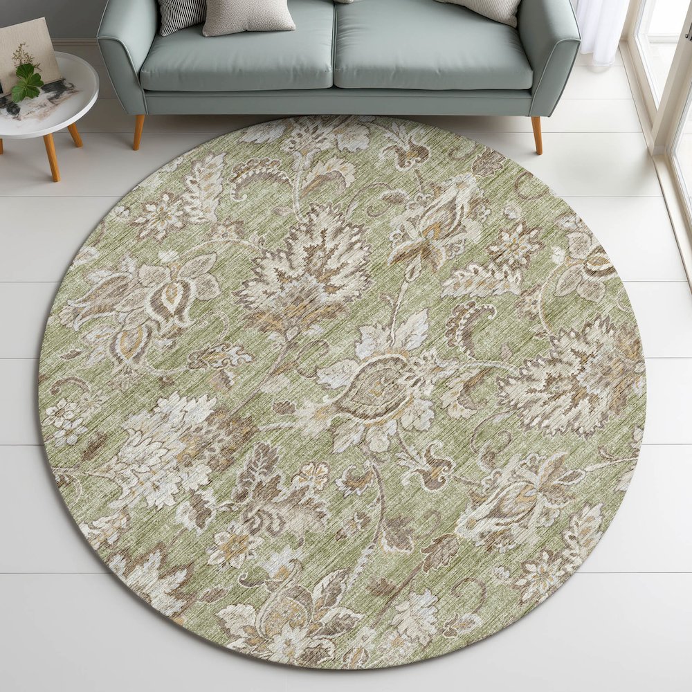 Indoor/Outdoor Silk Road Aloe 8' x 8' Round Rug. Picture 5