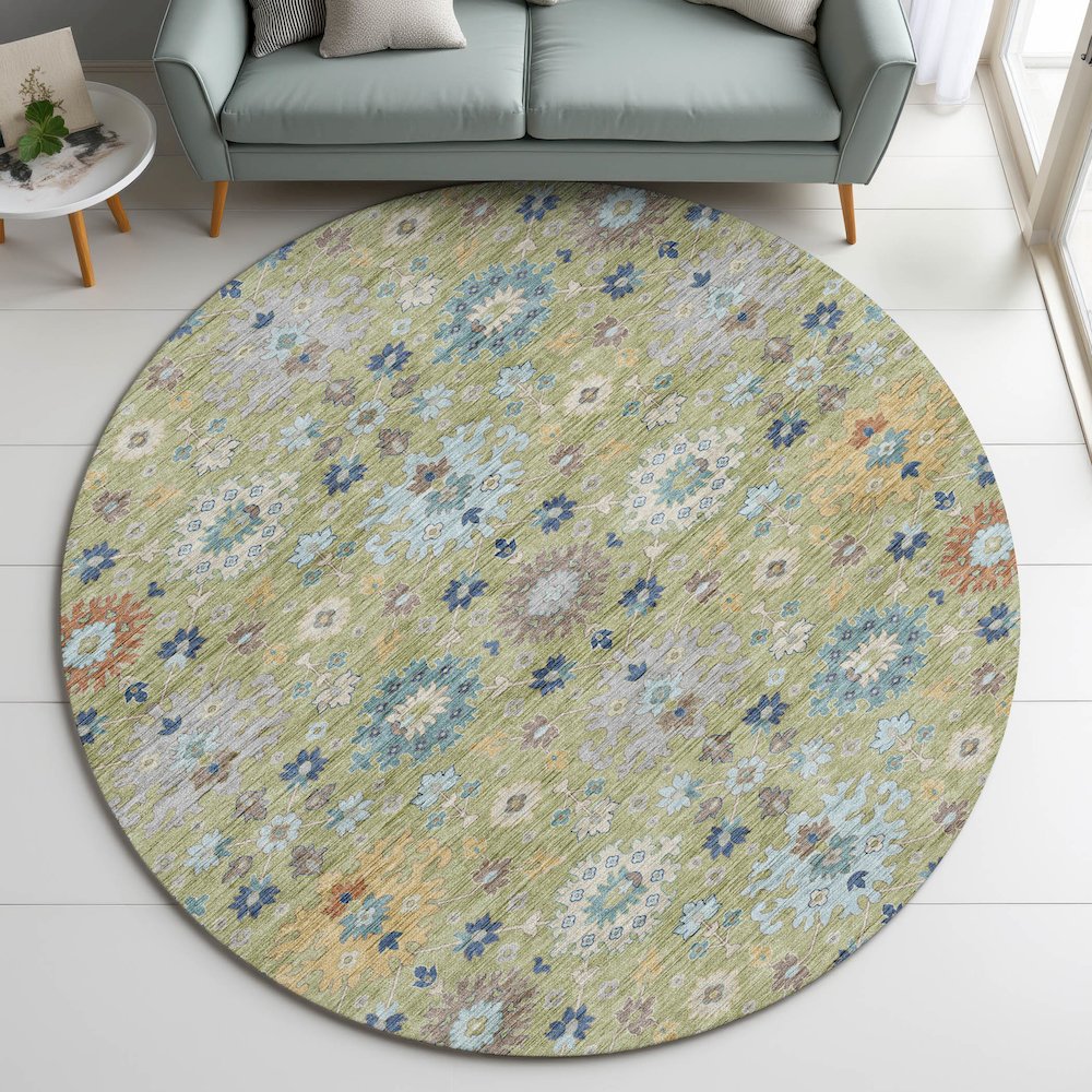 Indoor/Outdoor Silk Road Aloe 8' x 8' Round Rug. Picture 5