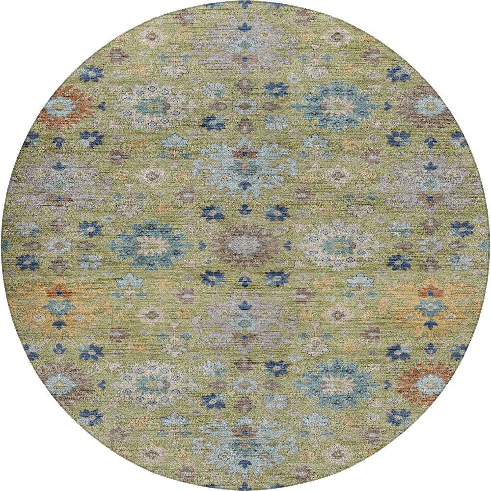 Indoor/Outdoor Silk Road Aloe 8' x 8' Round Rug. Picture 1