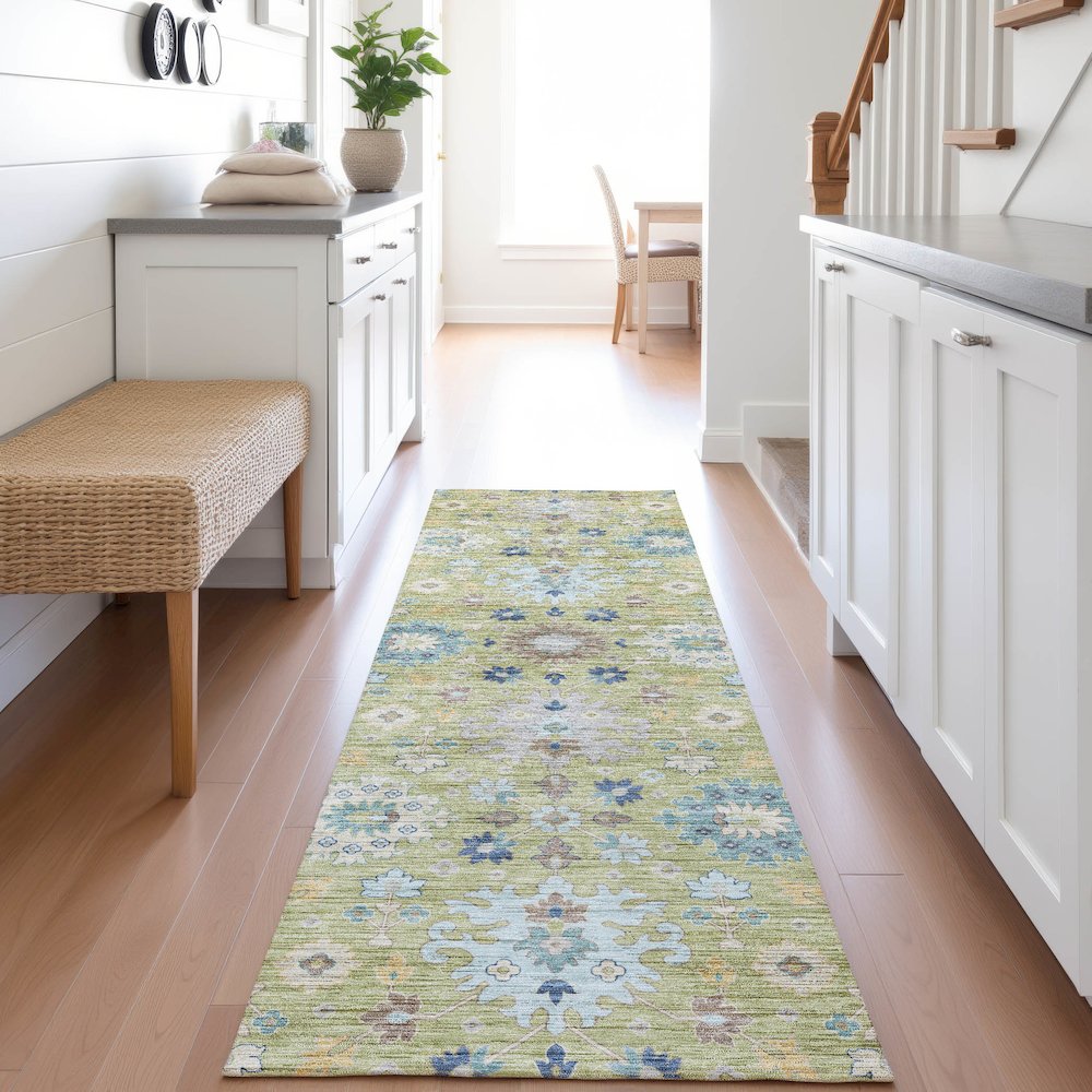 Indoor/Outdoor Silk Road Aloe 2'3" x 7'6" Runner Rug. Picture 5