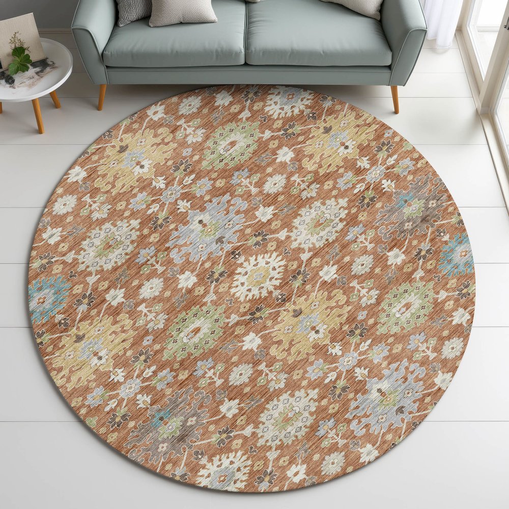 Indoor/Outdoor Silk Road Cayenne 8' x 8' Round Rug. Picture 5
