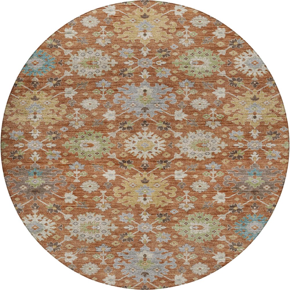 Indoor/Outdoor Silk Road Cayenne 8' x 8' Round Rug. Picture 1