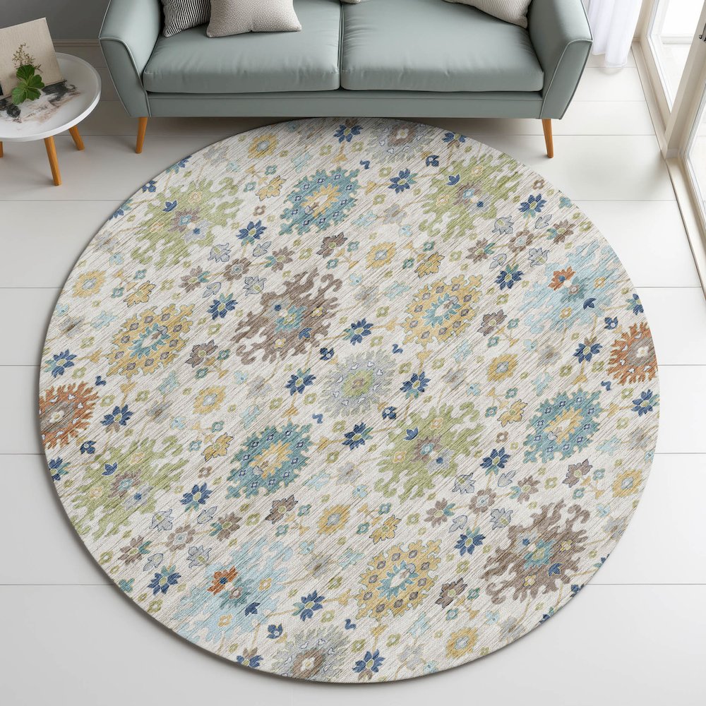 Indoor/Outdoor Silk Road Ivory 8' x 8' Round Rug. Picture 5