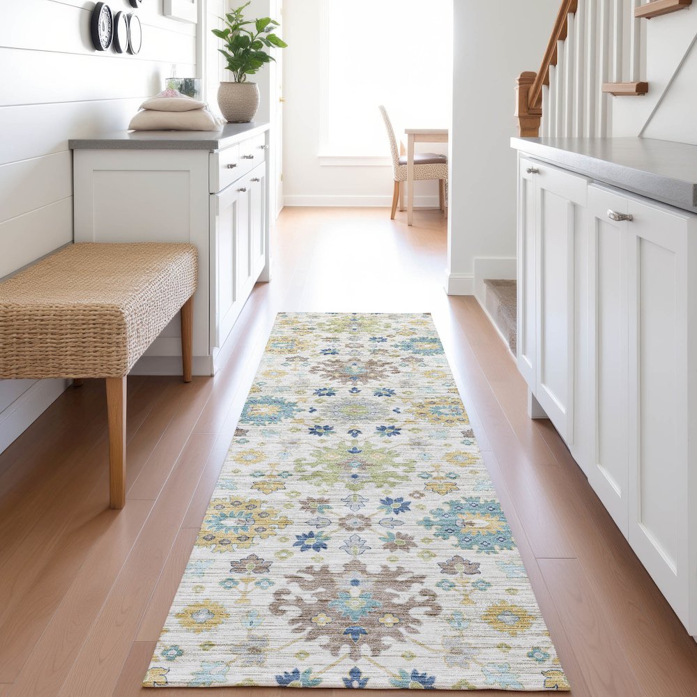 Indoor/Outdoor Silk Road Ivory 2'3" x 7'6" Runner Rug. Picture 5