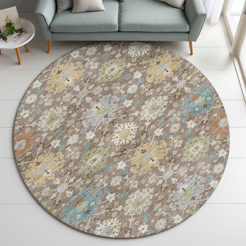 Indoor/Outdoor Silk Road Mocha 8' x 8' Round Rug. Picture 5