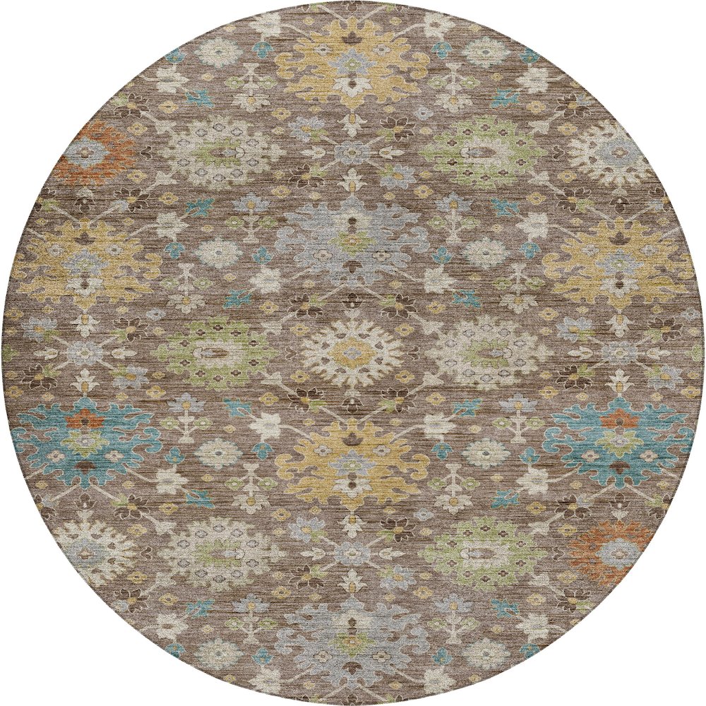Indoor/Outdoor Silk Road Mocha 8' x 8' Round Rug. Picture 1