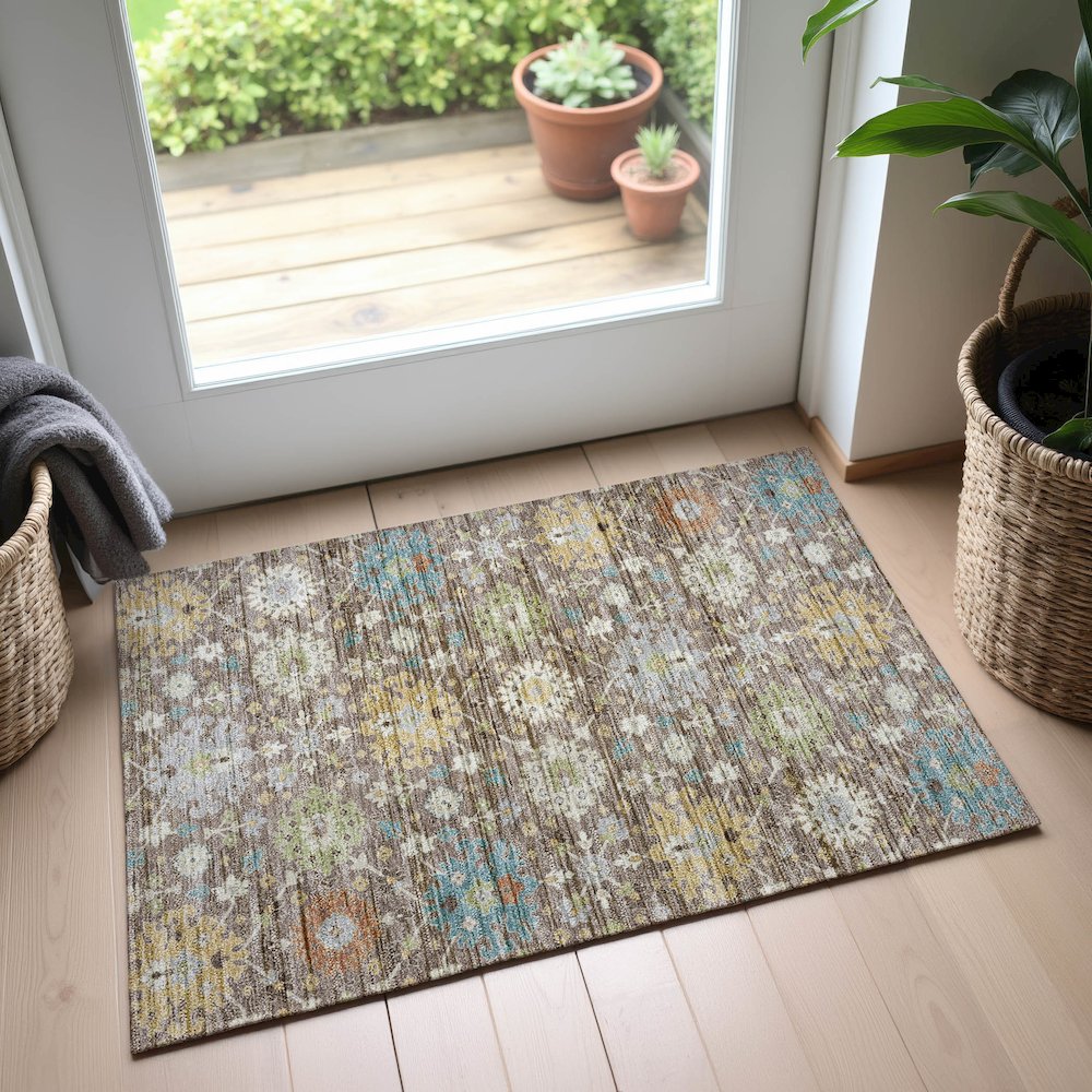 Indoor/Outdoor Silk Road Mocha 1'8" x 2'6" Rug. Picture 5