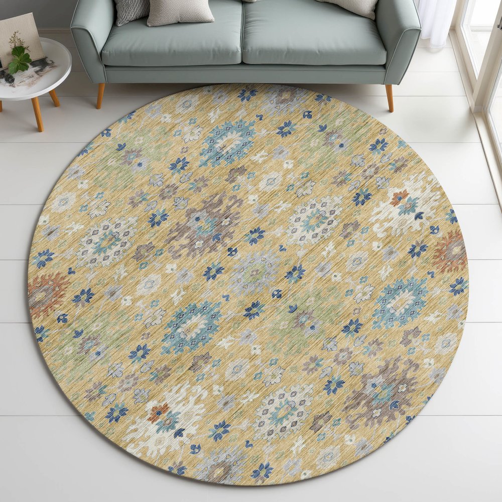 Indoor/Outdoor Silk Road Turmeric 8' x 8' Round Rug. Picture 5